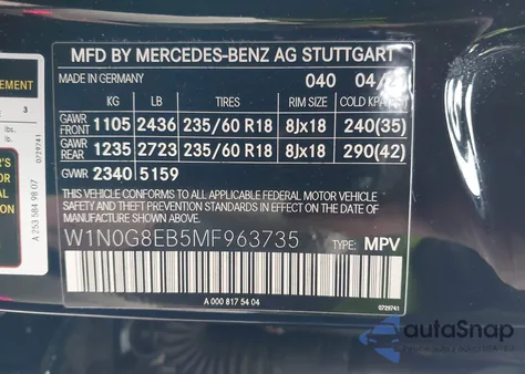 2021 Mercedes-Benz Glc 300 4Matic Suv from USA, damaged, VIN W1N0G8EB5MF963735